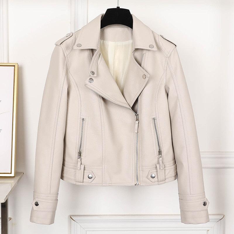 Fashion Slim Women Faux Leather Jacket - Casual Female Punk Streetwear Spring Autumn Coat (TB8B)(F23)