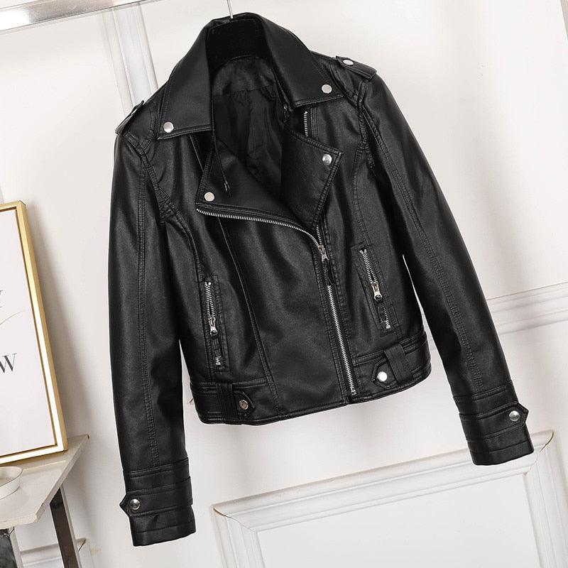 Fashion Slim Women Faux Leather Jacket - Casual Female Punk Streetwear Spring Autumn Coat (TB8B)(F23)