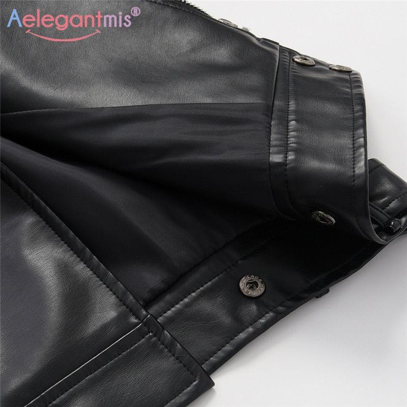 Marvelous Loose PU Faux Leather Jacket - Women Classic Jacket - Spring Autumn Lady Coat - Plus Size Outerwear (TB8B)(F23)