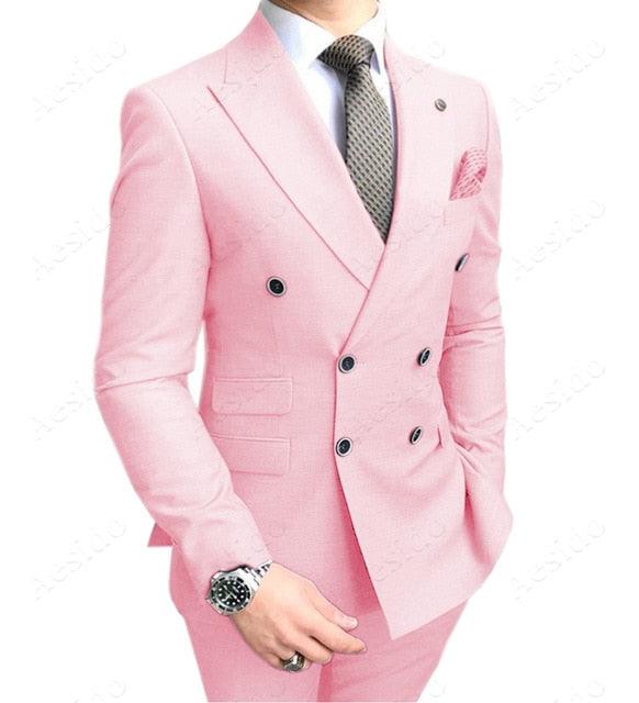 New Arrivals Men Suits - Slim Fit 2 Piece Double Breasted Prom Tuxedos Casual Business Jacket Blazer+Pants (T1M)