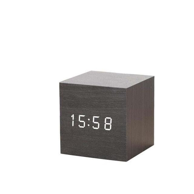 Alarm Clock LED Wooden Watch -Table Voice Control Digital USB/AAA Powered Electronic Desktop Clocks (HA4)(1U57)