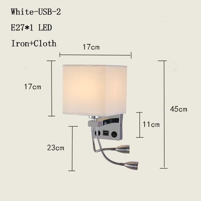 American USB Interface Charging Wall Lamp E27 LED Chinese Fabric Wall Light for Indoor Bedside Lamp (D58)(LL6)