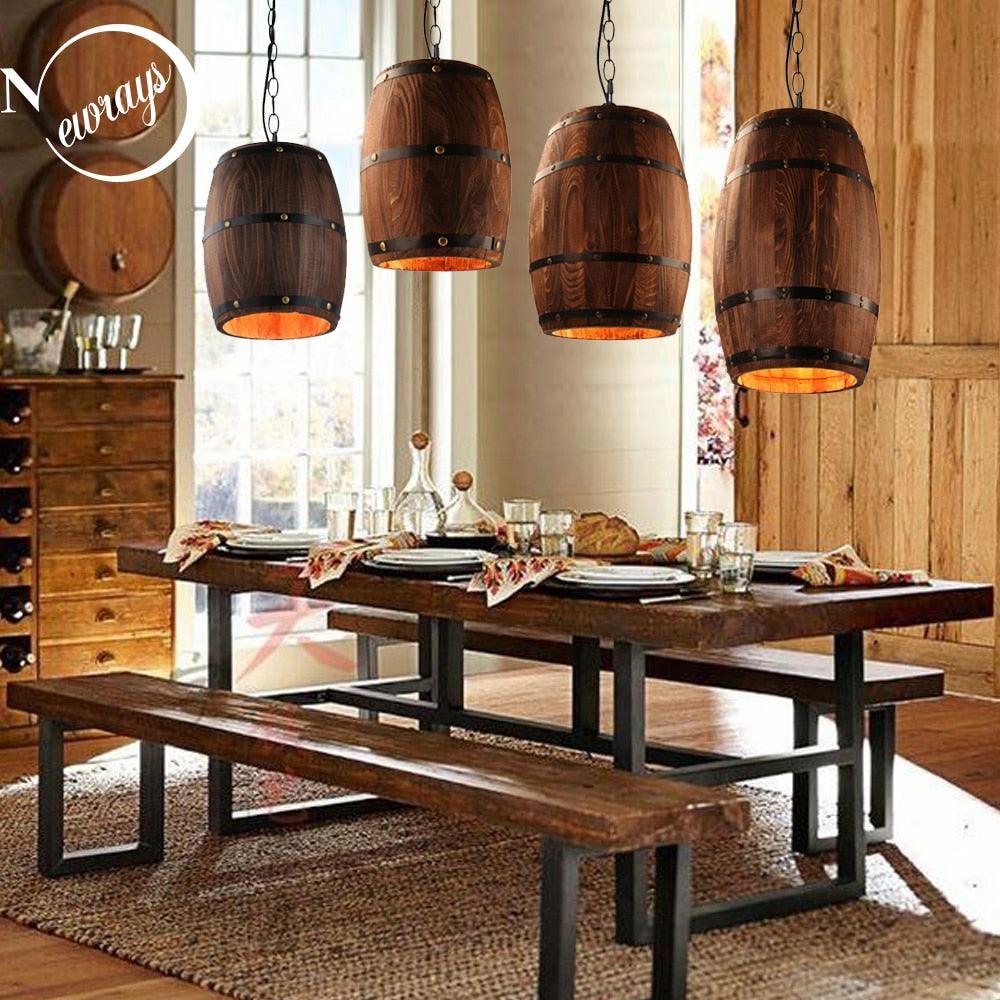 American modern nature loft wood Wine barrel E27 hanging vintage pendant (LL3)(LL2)(F58)