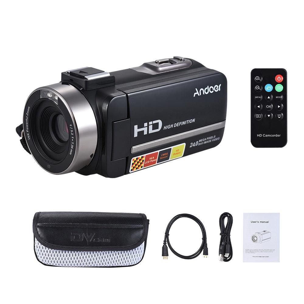 24M Digital Video Camera 1080P Full HD with Night-shot Digital Camcorder 3.0" LCD with Hotshoe for External Microphone (MC4)