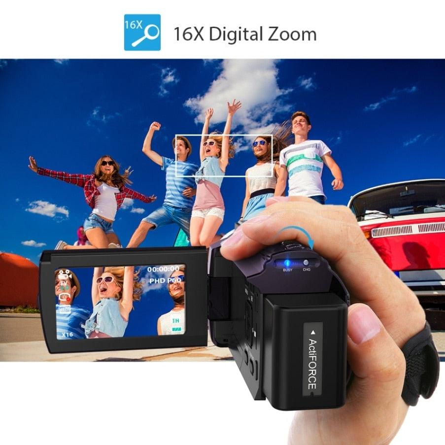 Great 4K Camcorder 1080P 48MP WiFi Digital Video Camera with 0.39X Wide Angle Macro Lens+Microphone+LED Video Light+Camera Bag (D54)(MC4)
