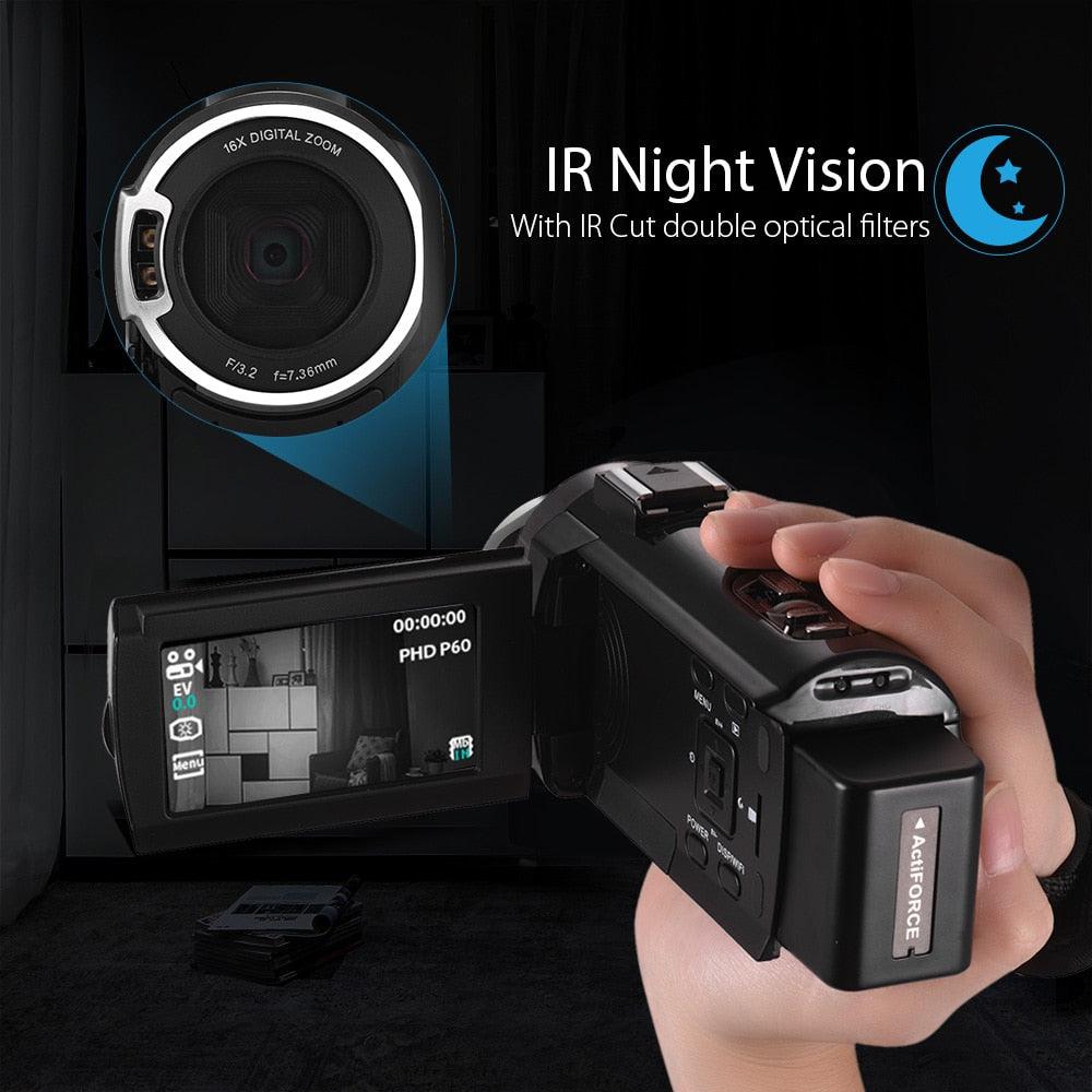 4K HD Digital Video Camera Camcorder DV 16X Digital Zoom 3" WiFi IR Night Vision with 2pcs Batteries + 8X Telephoto Lens (MC4)