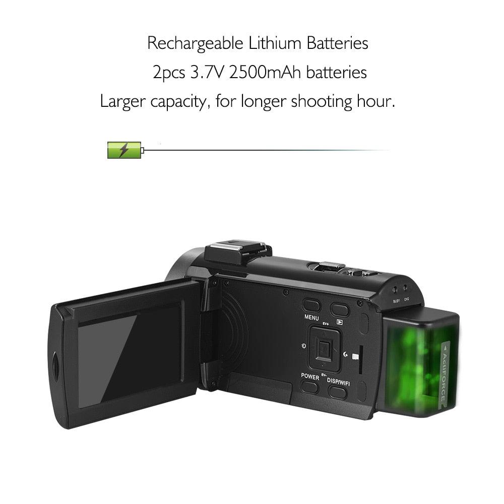 4K HD Digital Video Camera Camcorder DV 16X Digital Zoom 3" WiFi IR Night Vision with 2pcs Batteries + 8X Telephoto Lens (MC4)