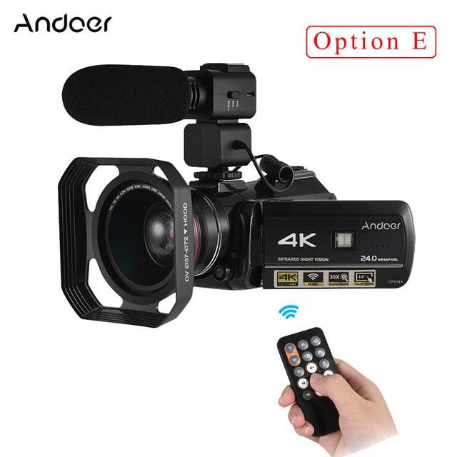 Professional Video Camera 4K Camara Camcorder w/ Extra 0.39X Wide Angle Lens + Lens Hood +External Microphone (MC4)(F54)