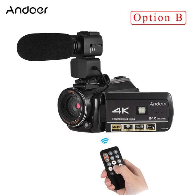 Professional Video Camera 4K Camara Camcorder w/ Extra 0.39X Wide Angle Lens + Lens Hood +External Microphone (MC4)(F54)