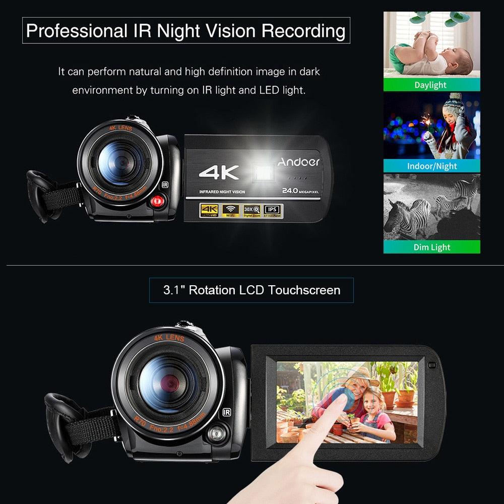 Professional Video Camera 4K Camara Camcorder w/ Extra 0.39X Wide Angle Lens + Lens Hood +External Microphone (MC4)(F54)