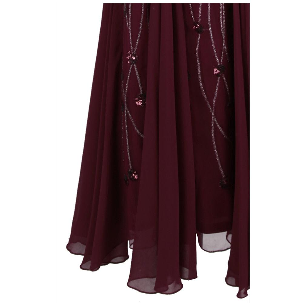 Fashion Women's Party Gown Cap Sleeves Dress - Queen Pattern Long Elegant Chiffon Evening Dress (1U30)(1U20)