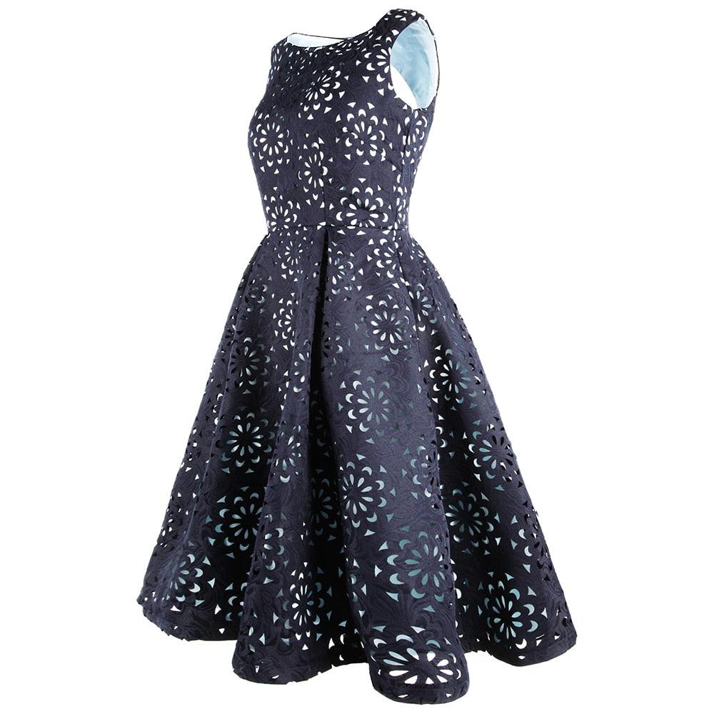 Amazing Fashions Women's Party Gown - Round Neck Floral A-Line Cut Out Dress - Short Elegant Cocktail Dresses (1U18)(1U35)