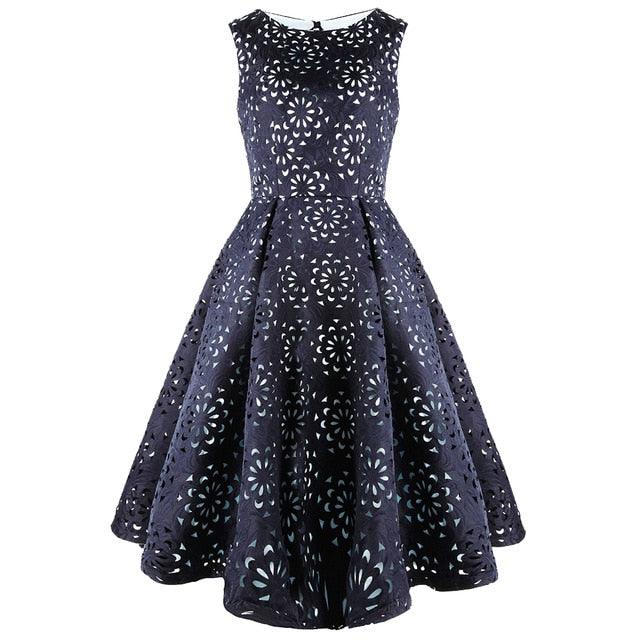 Amazing Fashions Women's Party Gown - Round Neck Floral A-Line Cut Out Dress - Short Elegant Cocktail Dresses (1U18)(1U35)