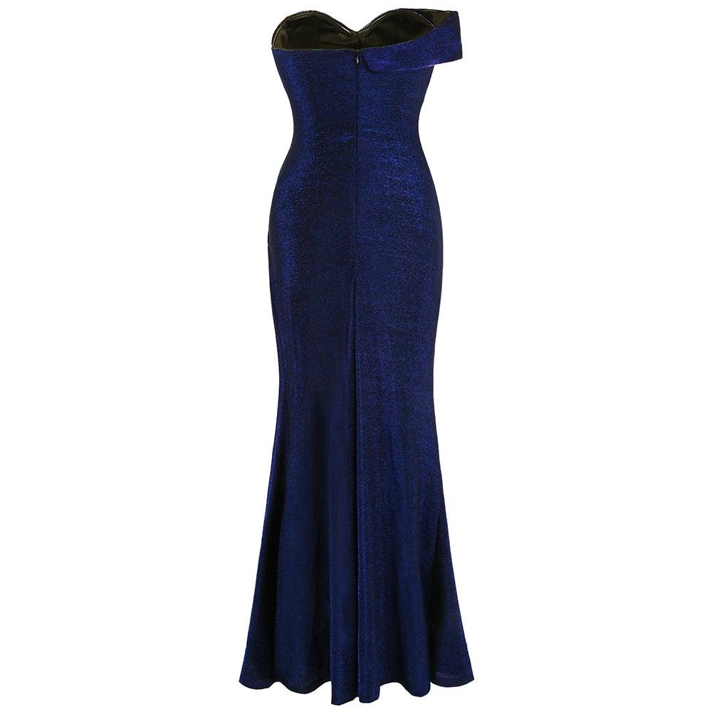 Trending Women's Pleated Off Shoulder Dress - Elegant Slit Formal Party Gown - Evening Royal Dress (1U18)