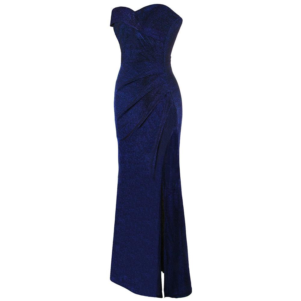 Trending Women's Pleated Off Shoulder Dress - Elegant Slit Formal Party Gown - Evening Royal Dress (1U18)