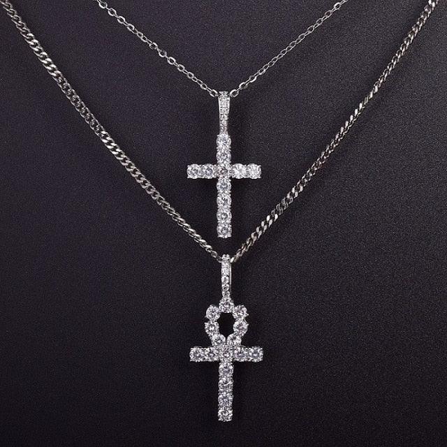 Cross Necklace Set - Gold Color Copper Material Bling CZ Key Jewelry (2U83)