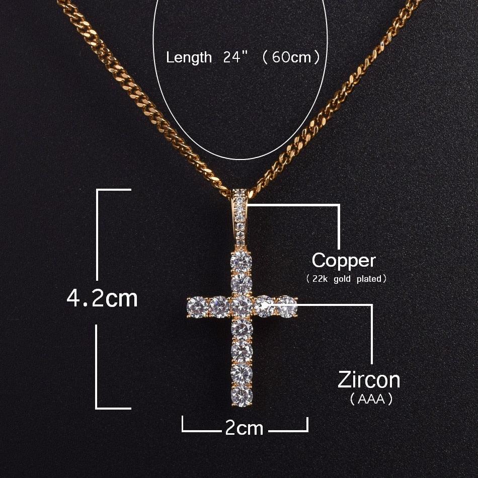 Cross Necklace Set - Gold Color Copper Material Bling CZ Key Jewelry (2U83)