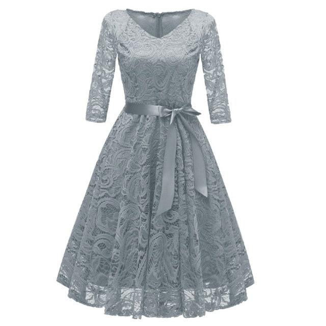 Gorgeous Women Dress - Sexy Elegant Hollow Out Solid Party Dresses - Female Vintage A-Line Ball Gown Lace Dress (BWM)(WSO3)(F30)