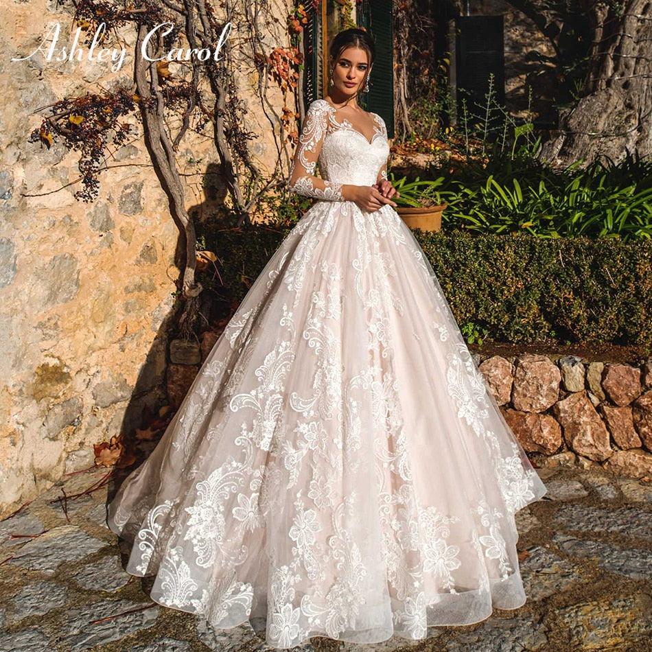 Long Sleeve Wedding Dresses - A-Line Romantic Tulle Button Princess Br Deals DejaVu Long Sleeve Wedding Dresses - A-Line Romantic Tulle Button Princess Br Deals DejaVu