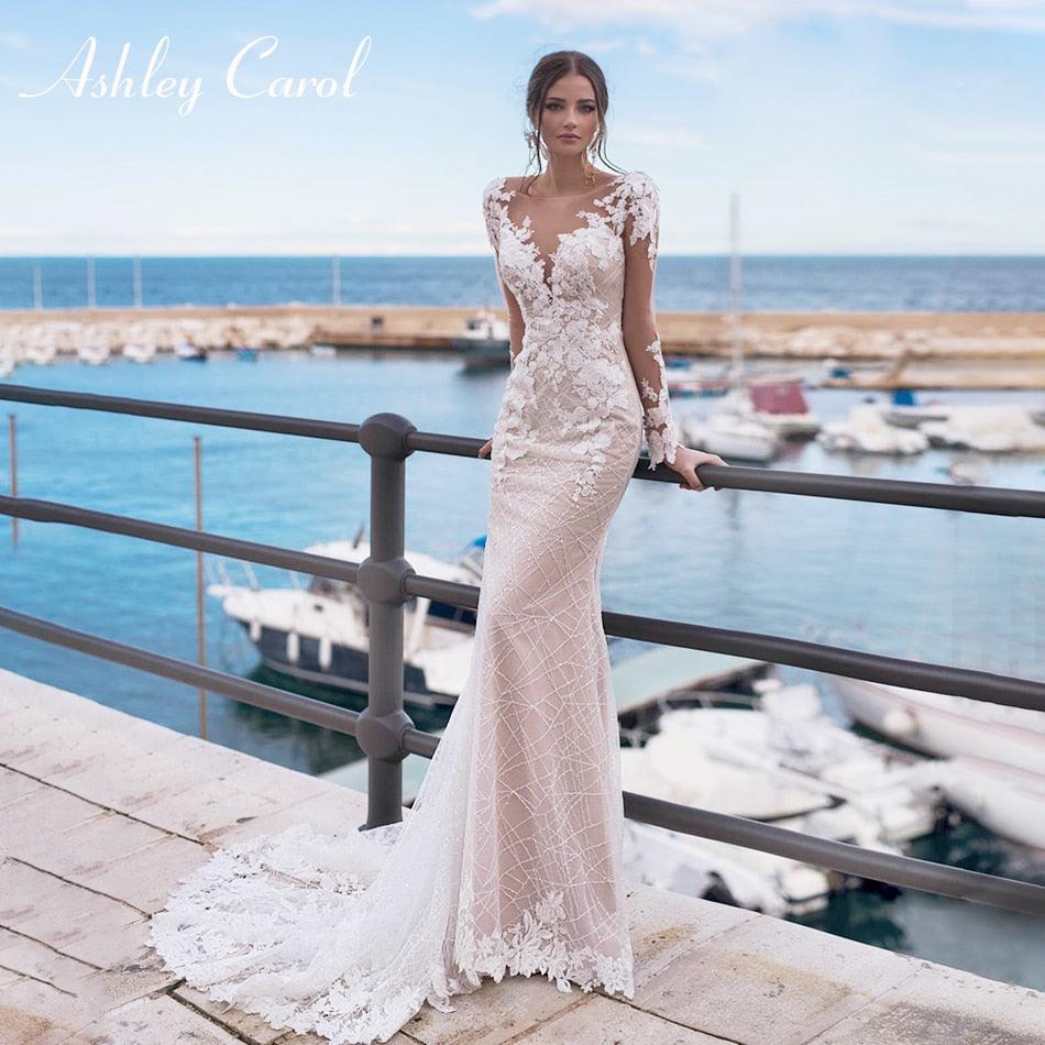 Super Gorgeous Sexy Backless Lace Mermaid Wedding Dress - Long Sleeve Beaded - V-neckline Bride Dress - Wedding Gowns (WSO1)