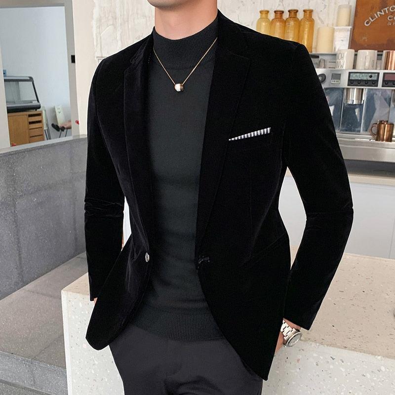 Great Velvet Wedding Coat - Men's Blazer Jacket - Fashion Casual Suit Jacket (T2M)(CC5)(F8)(F11)(F10)
