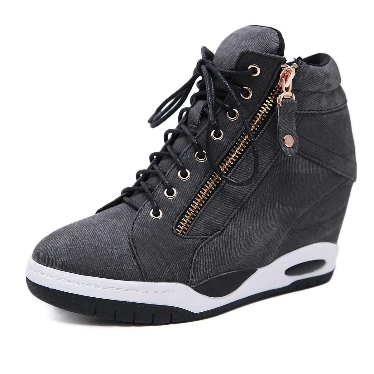 Great Canvas Ankle Boots - Women Wedge Boots - Platform Shoes Lace Up (BWS7)(BB1)(WO4)