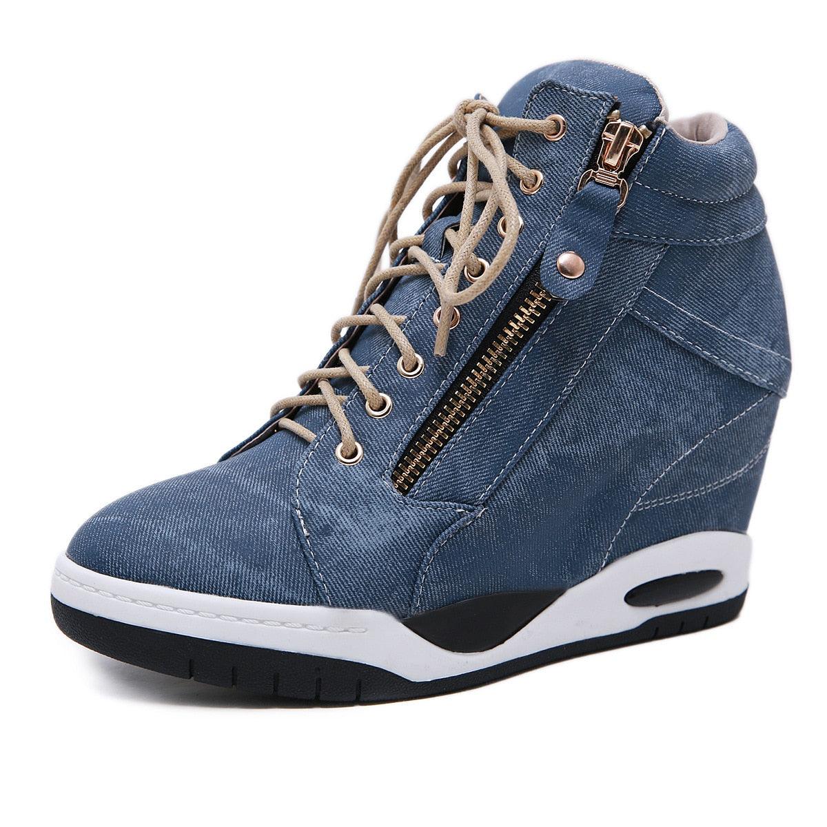 Great Canvas Ankle Boots - Women Wedge Boots - Platform Shoes Lace Up (BWS7)(BB1)(WO4)
