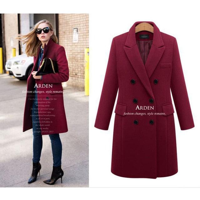 Trending Autumn Winter Coat - Women Casual Wool Solid Jackets - Blazers Female Elegant Double Breasted Long Coat (TB8B)(TB8A)(TP3)(F20)(F23)