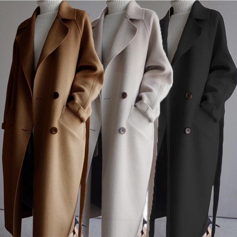Autumn Winter Long Coat - Double-faced Woolen Blazers Jacket - Female Elegant Oversize Outwear (TB8B)(TB8A)(TP3)
