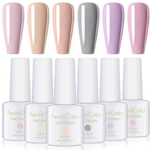 Gel Nail Polish Set, Tranquil Teal Color UV LED Soak Off Nail Gel Polish Kit Green Blue White Color Nail Art 6 Bottles (N1)(1U85)