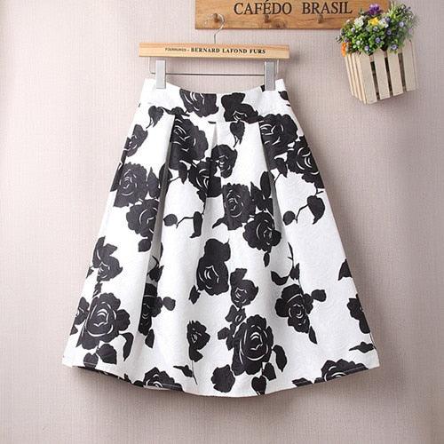 Women Peach Floral Print Elastic High Waist Pleated Skirt - Long Midi Skater Skirt - Spring New Summer Clothes (TB7)(TP6)