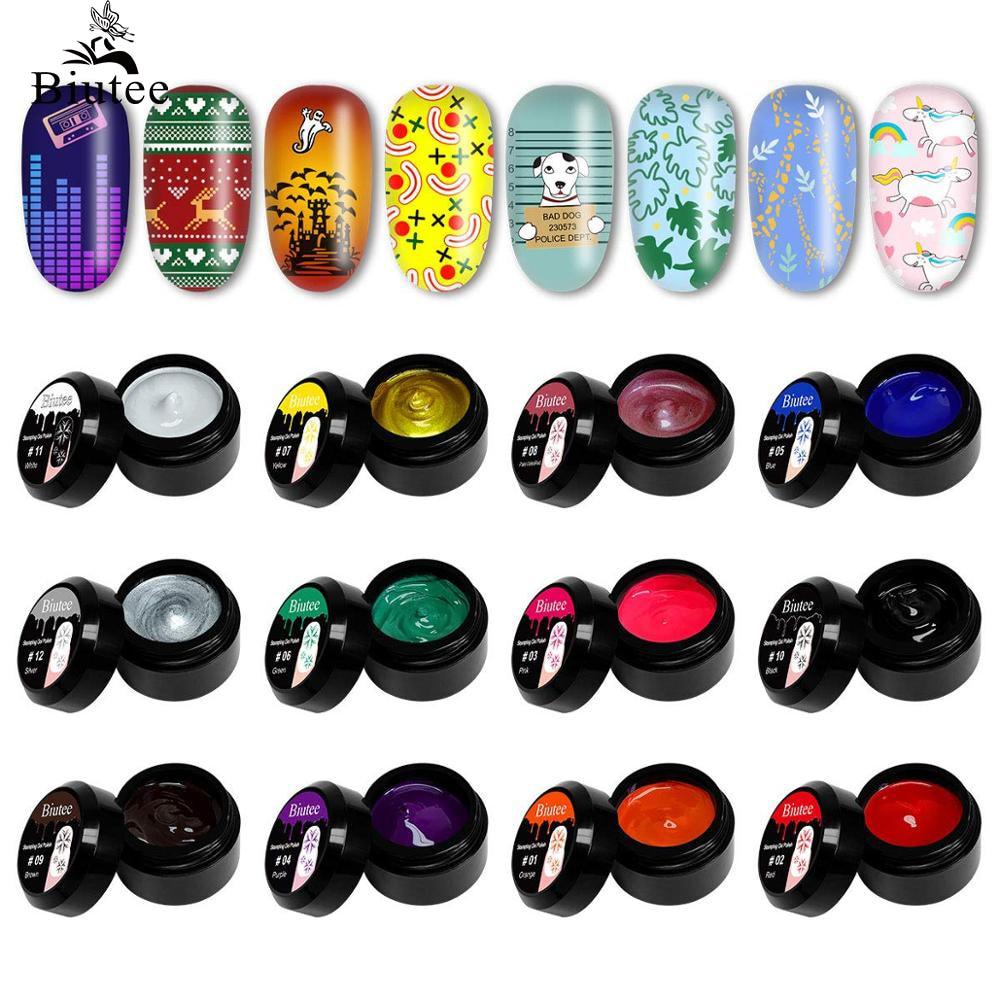 12Color Nail Kit Nail Stamping Gel Polish White Black Print Oil UV Gel Varnish Soak Off Gels (N2)(1U85)