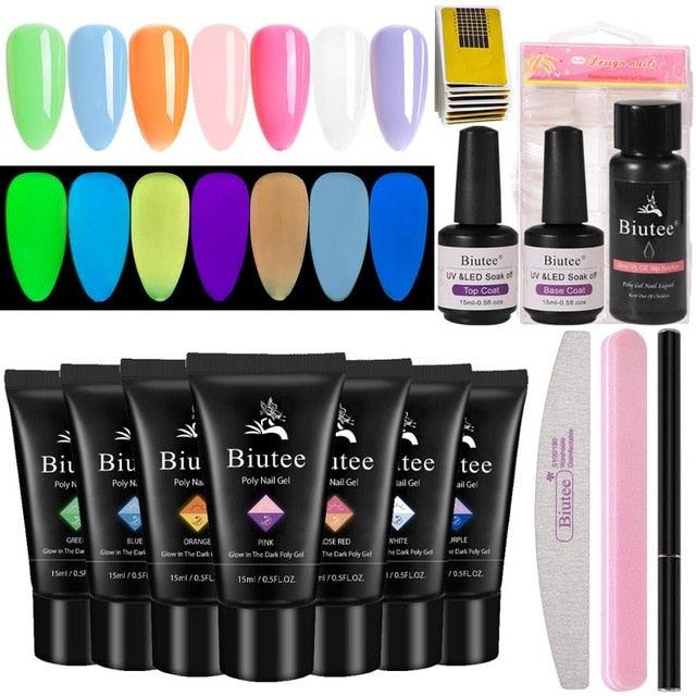 16pc/kit Nail Extension Kits Glitter/Pink Builder Gel Polish Quick Building French Varnish Poly Polish Nail Extension Kit (N1)(1U85)