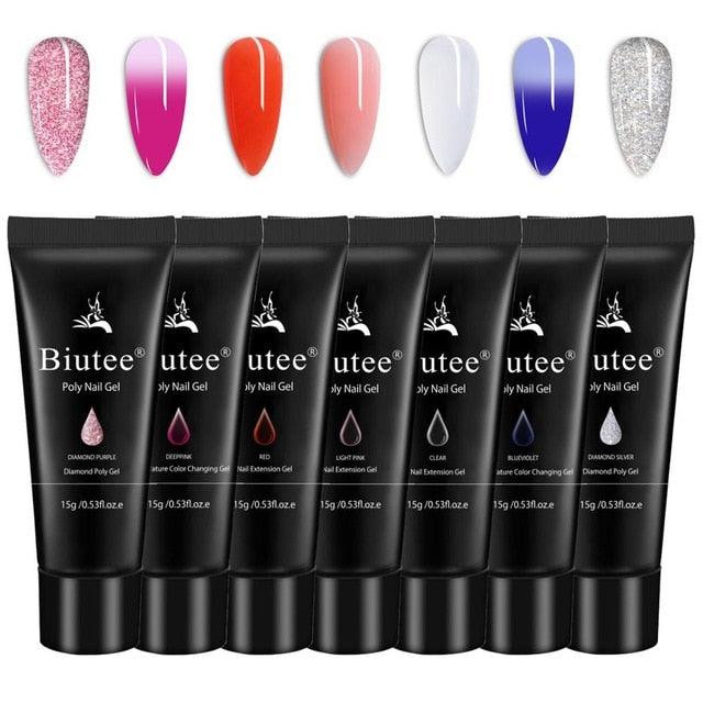 16pc/kit Nail Extension Kits Glitter/Pink Builder Gel Polish Quick Building French Varnish Poly Polish Nail Extension Kit (N1)(1U85)