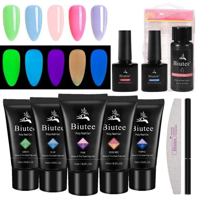 16pc/kit Nail Extension Kits Glitter/Pink Builder Gel Polish Quick Building French Varnish Poly Polish Nail Extension Kit (N1)(1U85)