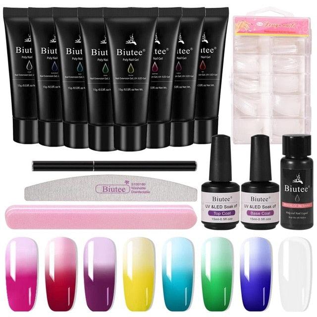 16pc/kit Nail Extension Kits Glitter/Pink Builder Gel Polish Quick Building French Varnish Poly Polish Nail Extension Kit (N1)(1U85)