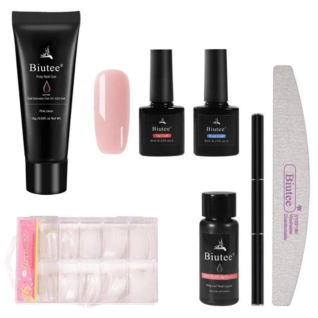 16pc/kit Nail Extension Kits Glitter/Pink Builder Gel Polish Quick Building French Varnish Poly Polish Nail Extension Kit (N1)(1U85)