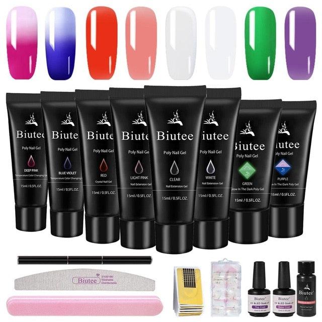 16pc/kit Nail Extension Kits Glitter/Pink Builder Gel Polish Quick Building French Varnish Poly Polish Nail Extension Kit (N1)(1U85)