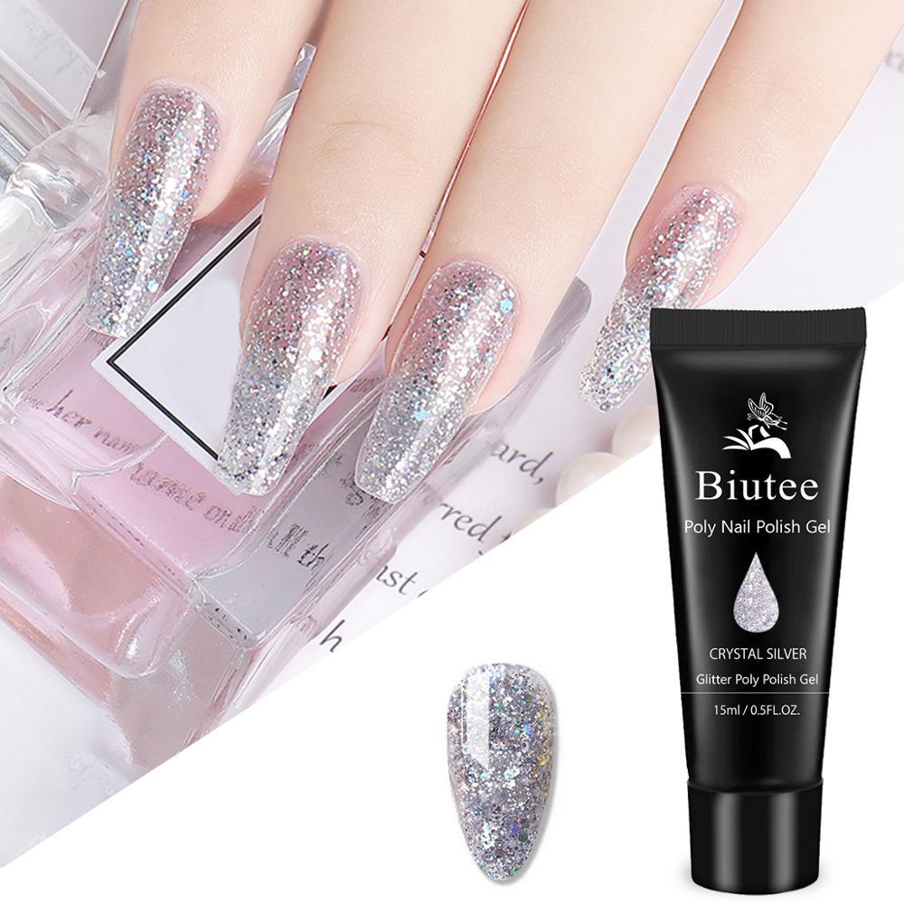 16pc/kit Nail Extension Kits Glitter/Pink Builder Gel Polish Quick Building French Varnish Poly Polish Nail Extension Kit (N1)(1U85)