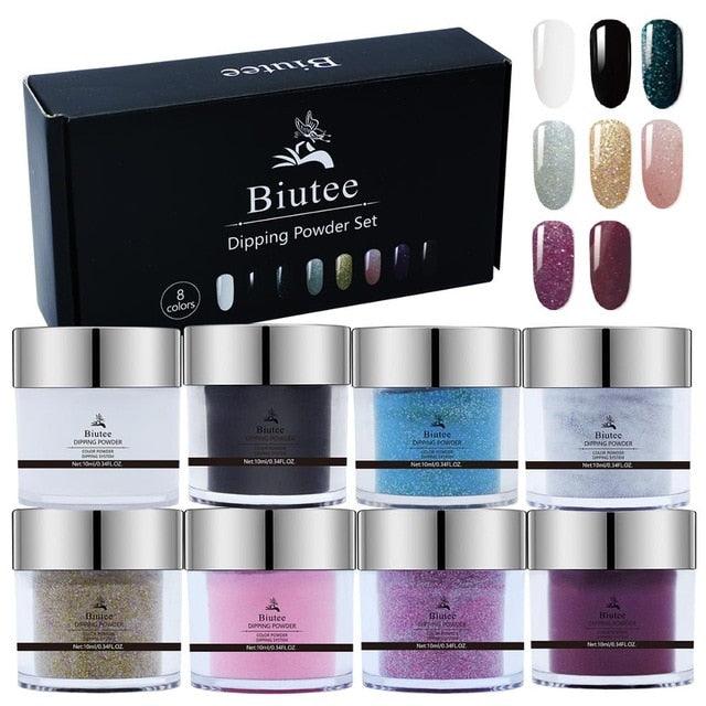 8Colors10ML Dipping Nail Powder Set Gradient Acrylic Dip Powders Glitter Decoration Lasting Than UV Gel Without Lamp Cure (N4)(1U85)