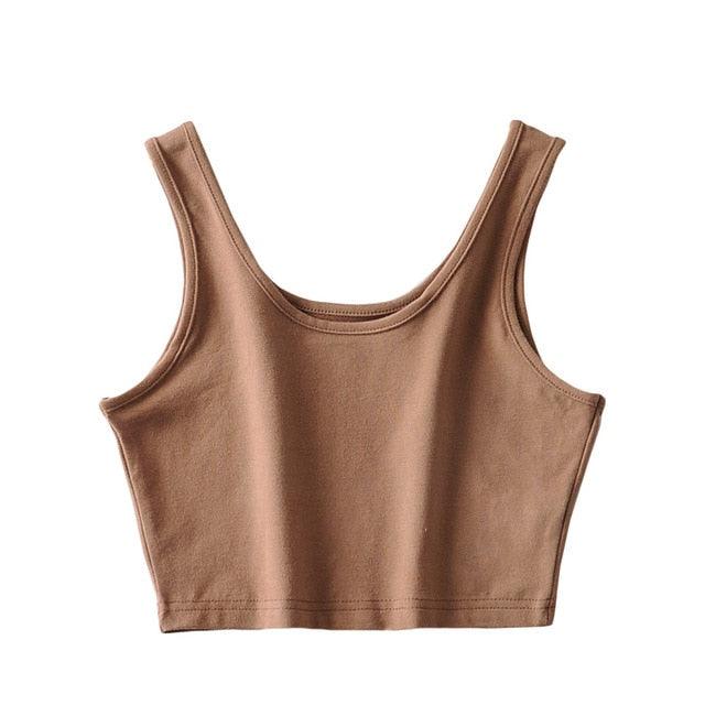 Sexy women Summer Crop Tops - Sleeveless Short Cotton U Collar Knitted Bar Top (TB3)(F19)