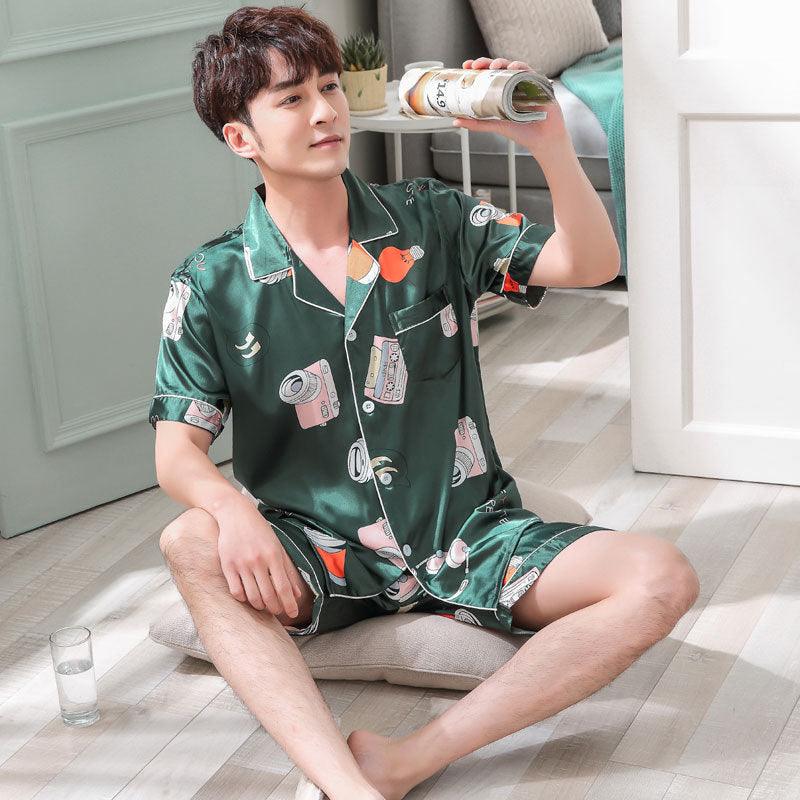 Trending Gorgeous Cartoon Print Couple Sleep Wear - Women & Men Short Sleeve Pajama Set - 2 Pcs - Elastic Waist (D90)(ZP3)