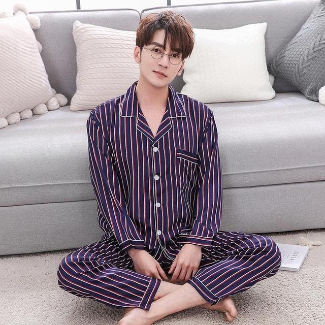 New Couple Pajama Sets - Silk Satin Striped Sleepwear - Lover Man & Woman Pajamas (ZP3)