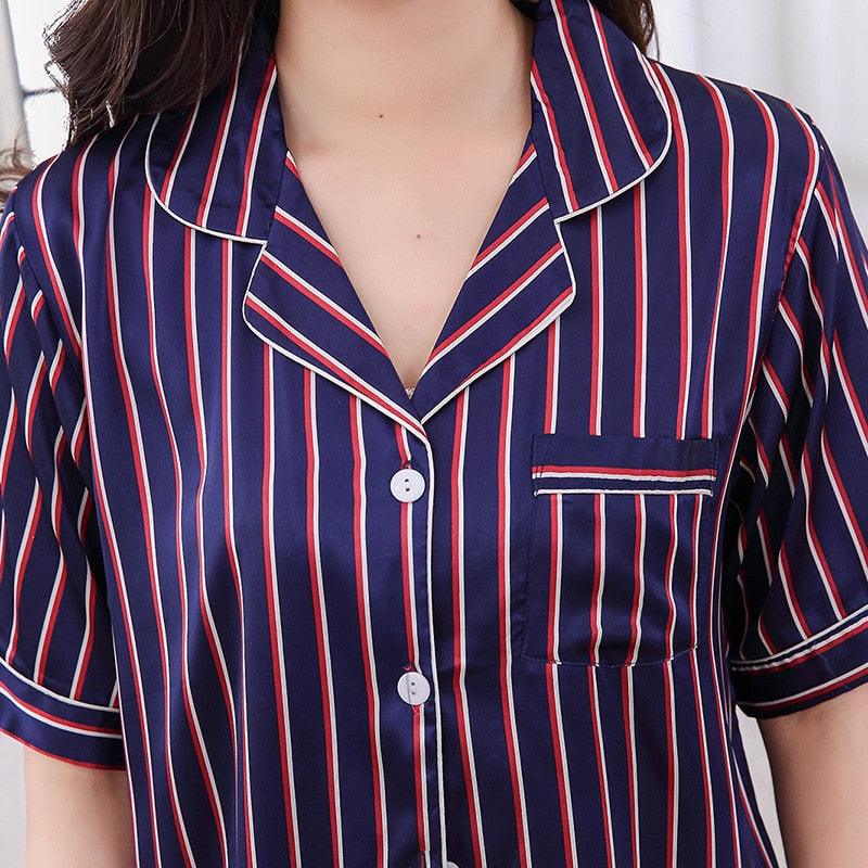 New Couple Pajama Sets - Silk Satin Striped Sleepwear - Lover Man & Woman Pajamas (ZP3)