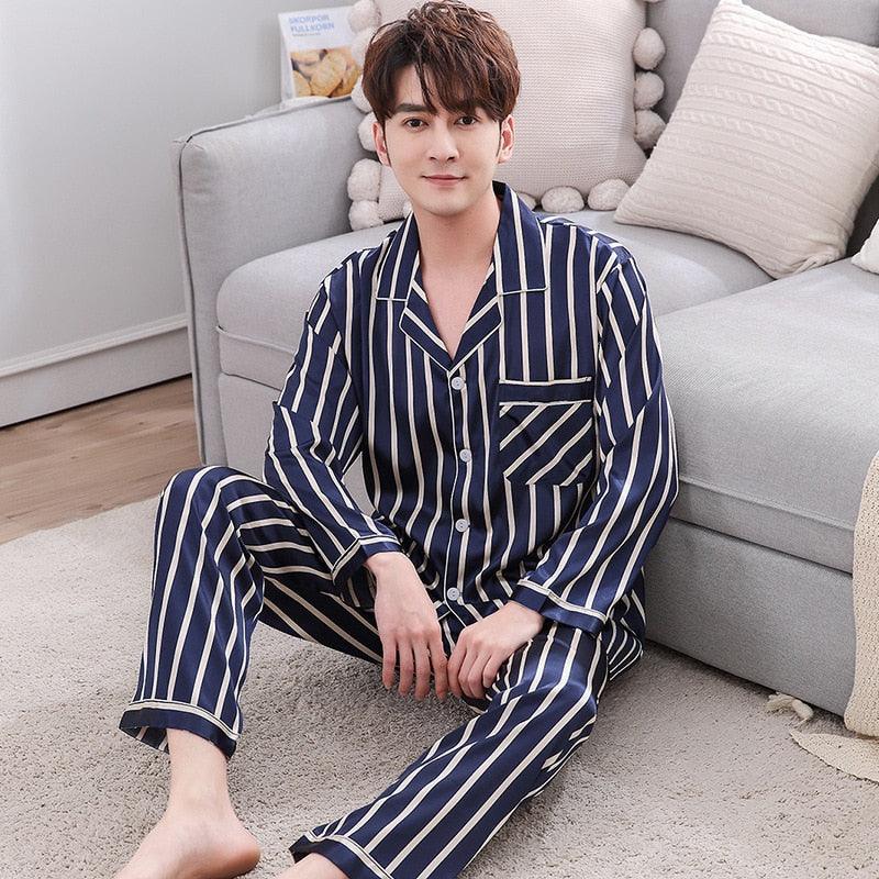 New Couple Pajama Sets - Silk Satin Striped Sleepwear - Lover Man & Woman Pajamas (ZP3)