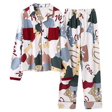 New Autumn Winter Sleepwear 2 Piece Sets - Women's Cotton Pajamas Turn-down Collar Set (ZP1)