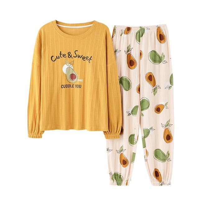 Trending Women's V-Neck Sleepwear Pajamas Sets - Cute Bow Nighty Long Sleeves & Long Pans (ZP1)