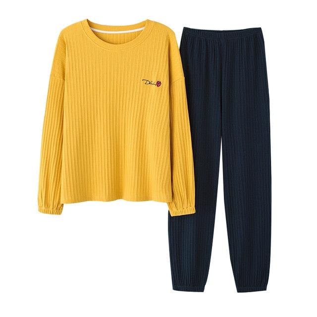 Trending Women's V-Neck Sleepwear Pajamas Sets - Cute Bow Nighty Long Sleeves & Long Pans (ZP1)