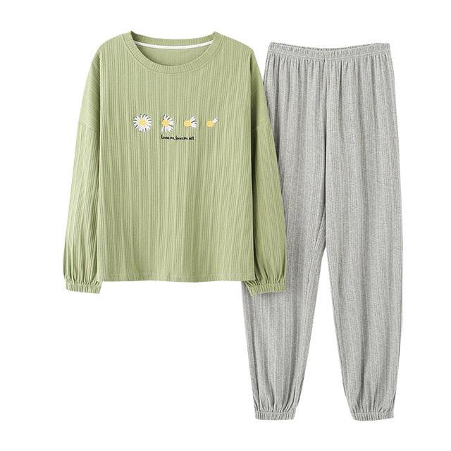 Trending Women's V-Neck Sleepwear Pajamas Sets - Cute Bow Nighty Long Sleeves & Long Pans (ZP1)