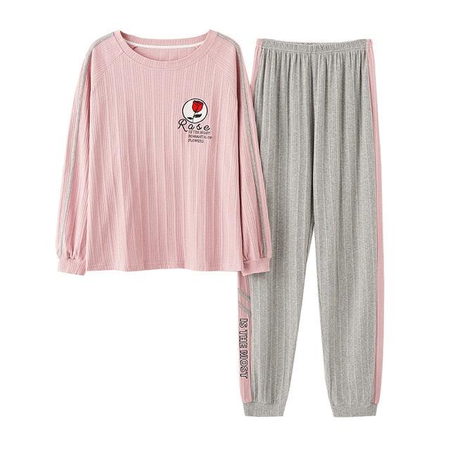 Trending Women's V-Neck Sleepwear Pajamas Sets - Cute Bow Nighty Long Sleeves & Long Pans (ZP1)